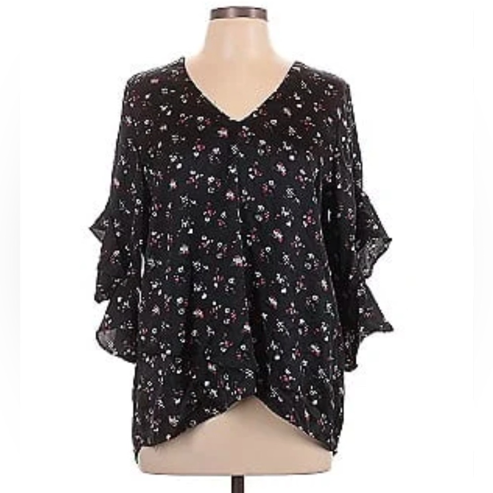 NWT Vince Camuto Floral Print V Neck Flutter 3/4 Sleeve Top Blouse Shirt, Sz XS